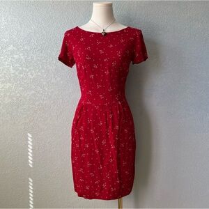 Ann Taylor Red Mini Dress Petite 2 Floral Minimalist 90s Y2K Size 8